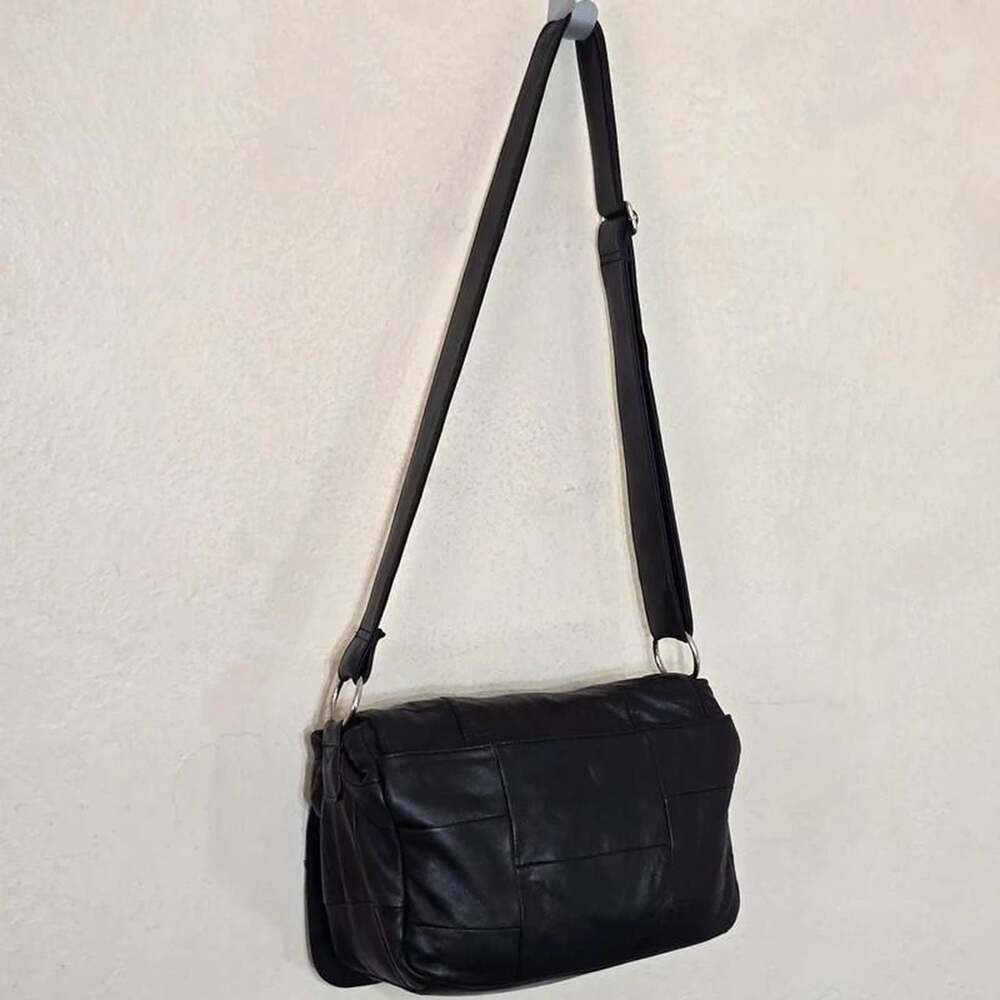 Accessories Custom Y2K Genuine Leather Patchwork Moto Shoulder Bag - Picture 4 of 8
